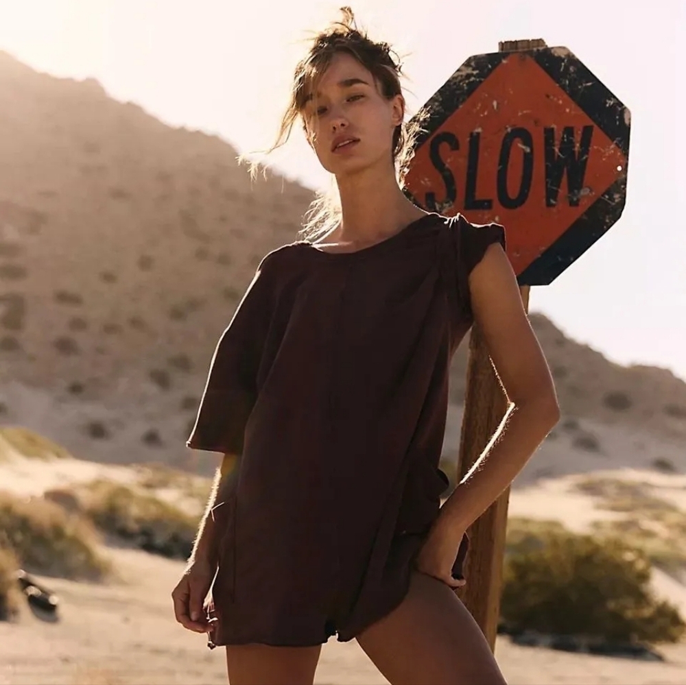 FP Movement Hot Shot T-Shirt Romper In Dark Espresso